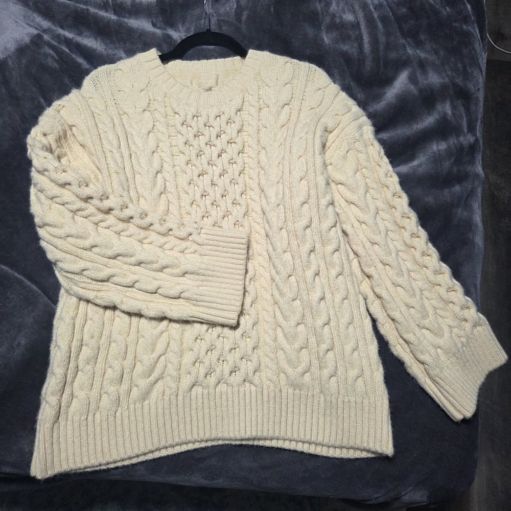 Cozy Cream Braided Cable Knit Sweater